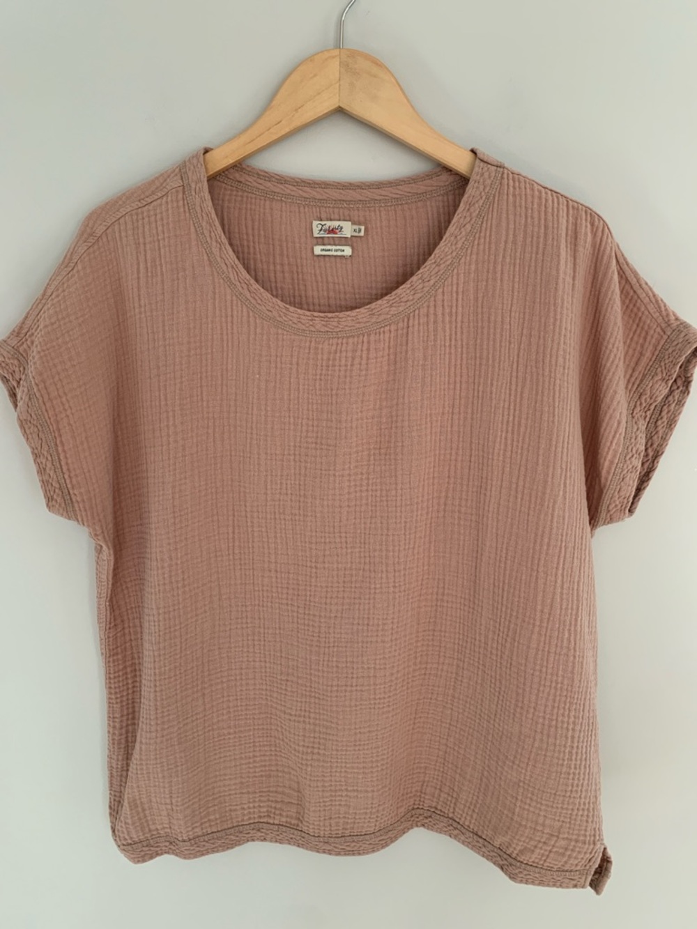 Faherty Dream Cotton Gauze Short Sleeve Tee Organic Tan Peach Boxy Fit XL